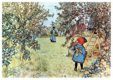 the apple harvest 1903 Carl Larsson Oil Paintings